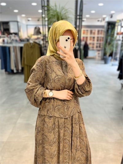 Nihan Büzgülü Kollu İpli Bağlamalı Etro Gömlek - Kahve