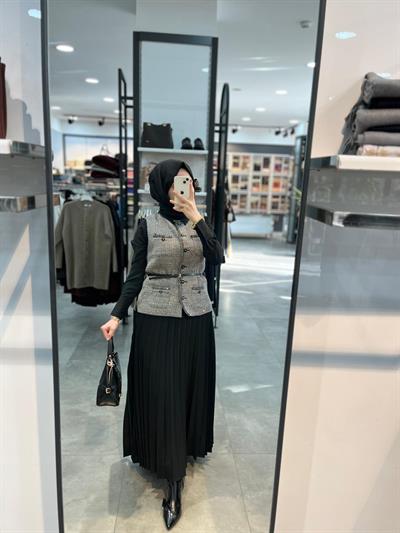 Nihan Chanel Yelek Etek Takım - Siyah