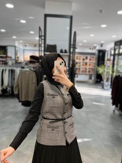 Nihan Chanel Yelek Etek Takım - Siyah