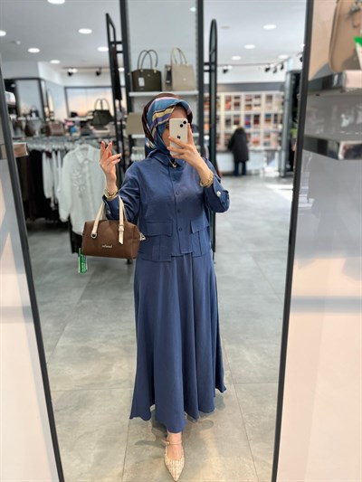 Nihan Crop Gömlekli Etekli Takım - İndigo