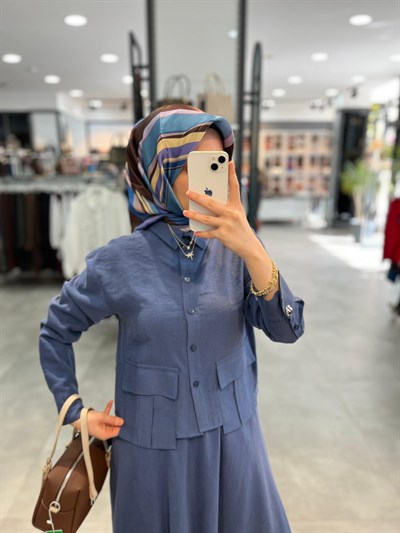 Nihan Crop Gömlekli Etekli Takım - İndigo