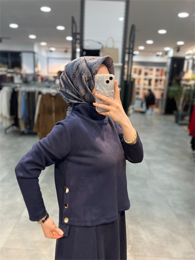 Nihan Cupra Süet Etek Bluz Takım - Lacivert