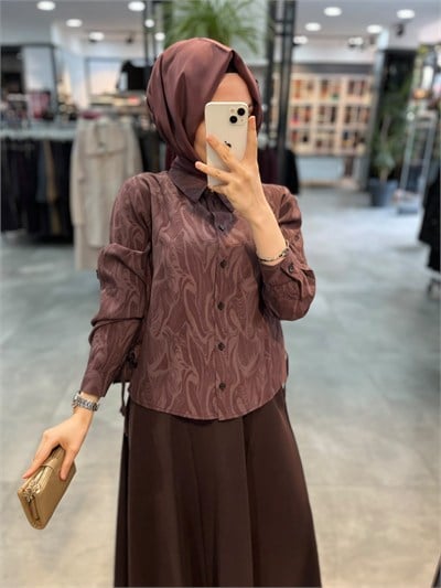 Nihan Desenli Modal Takım - Mürdüm