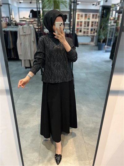 Nihan Desenli Modal Takım - Siyah