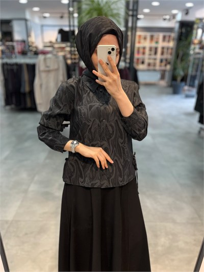 Nihan Desenli Modal Takım - Siyah