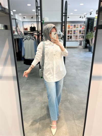 Nihan Düğme Detaylı Pamuk Tunik - Ekru