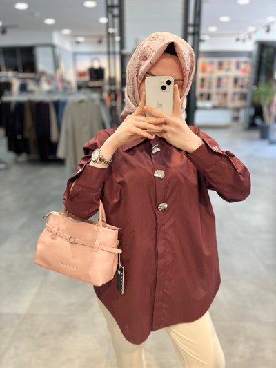 Nihan Düğme Detaylı Pamuk Tunik - Mürdüm
