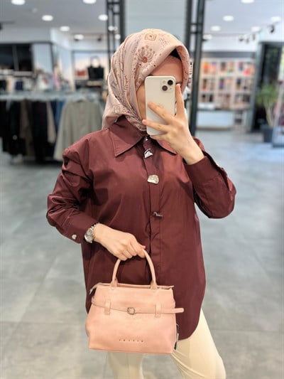 Nihan Düğme Detaylı Pamuk Tunik - Mürdüm