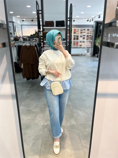 Nihan Fırfır Detaylı Örme Sweat - Açık Mavi