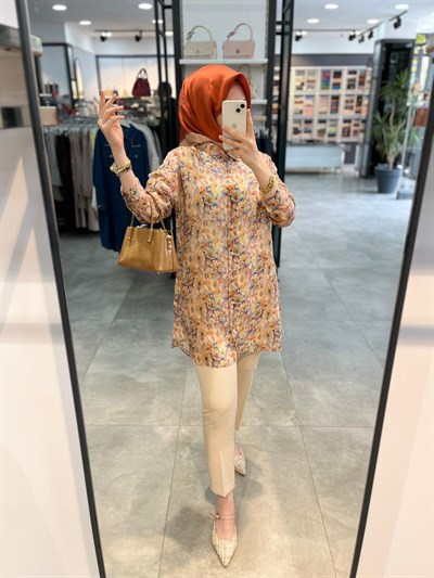 Nihan Gömlek Yaka Desenli Tunik - Somon