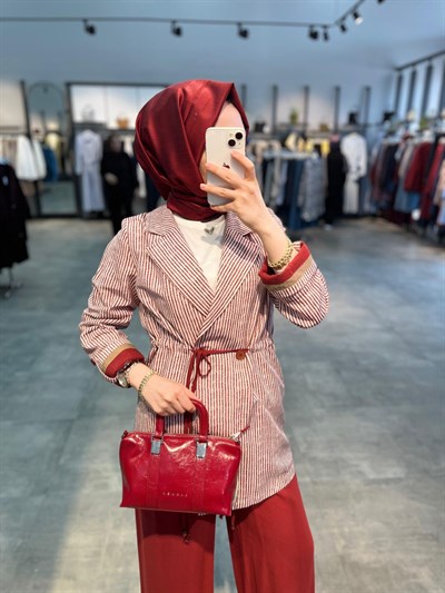 Nihan Keten Pantolon Ceket Takım - Bordo