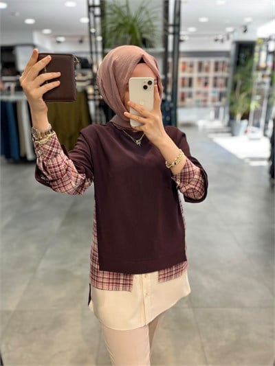 Nihan Kumaş Mixli Sweat - Mürdüm