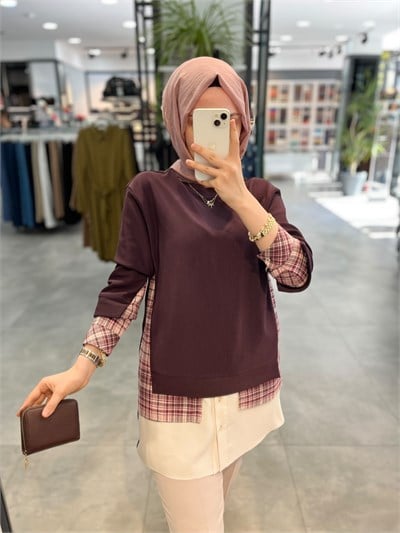 Nihan Kumaş Mixli Sweat - Mürdüm