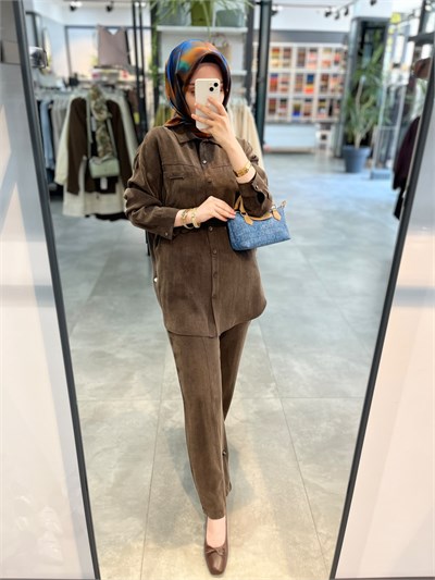 Nihan Lyocell Pantolon Tunik Takım - Kahve