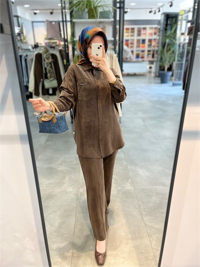 Nihan Lyocell Pantolon Tunik Takım - Kahve