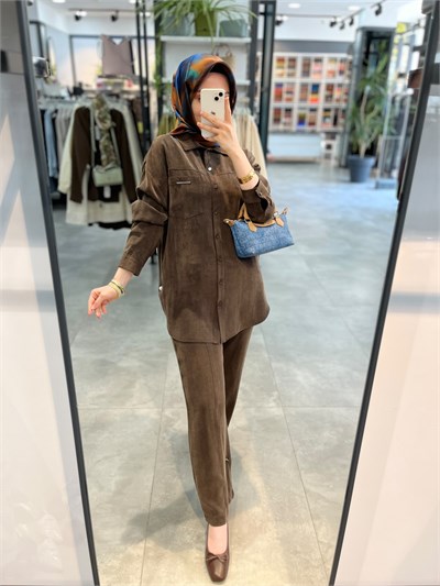 Nihan Lyocell Pantolon Tunik Takım - Kahve