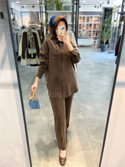 Nihan Lyocell Pantolon Tunik Takım - Kahve