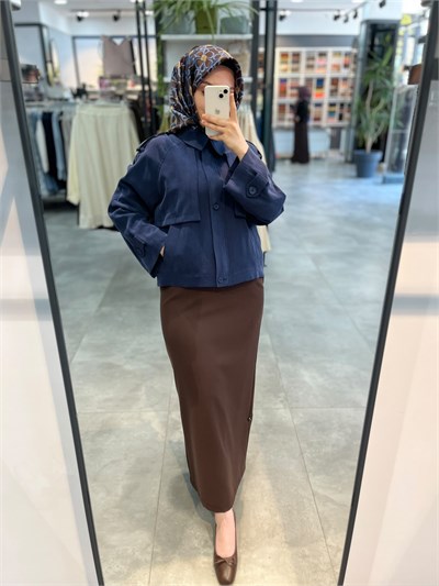 Nihan Pile Fermuar Detaylı Crop Ceket - Lacivert
