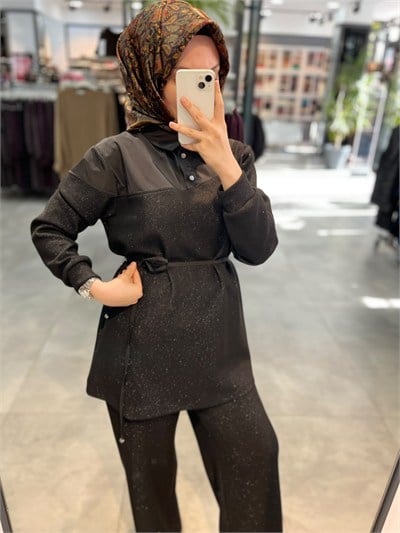 Nihan Simli Örme Şık Takım - Siyah