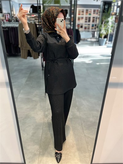 Nihan Simli Örme Şık Takım - Siyah