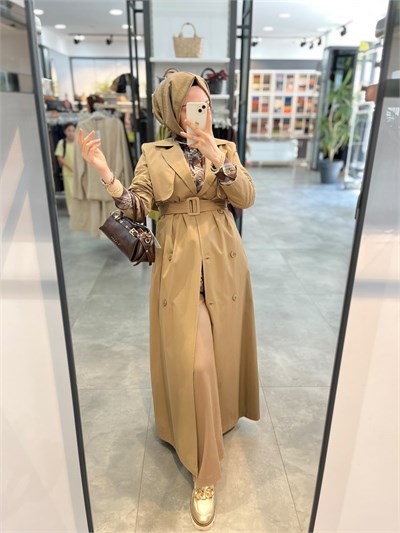 Nihan Tam Boy Kruvaze Trench - Camel