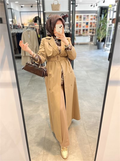 Nihan Tam Boy Kruvaze Trench - Camel