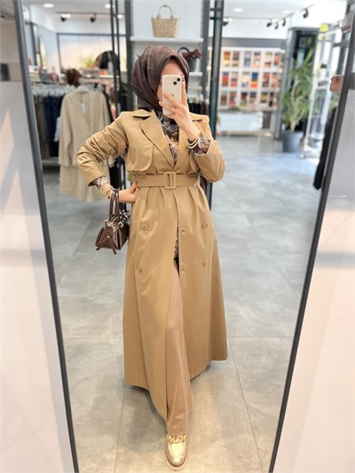 Nihan Tam Boy Kruvaze Trench - Camel