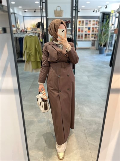 Nihan Tam Boy Kruvaze Trench - Kahve