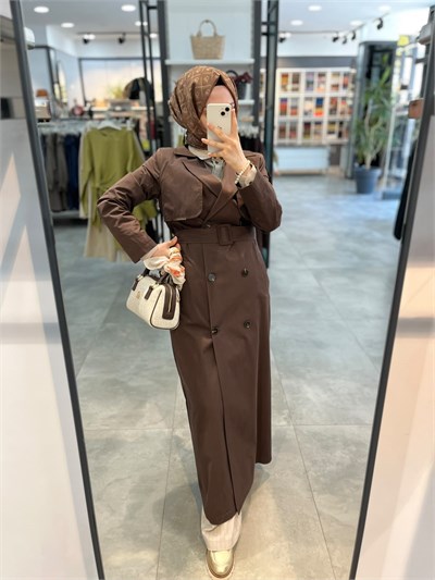 Nihan Tam Boy Kruvaze Trench - Kahve