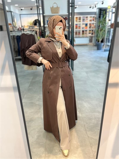 Nihan Tam Boy Kruvaze Trench - Kahve