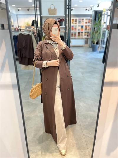 Nihan Tam Boy Kruvaze Trench - Kahve