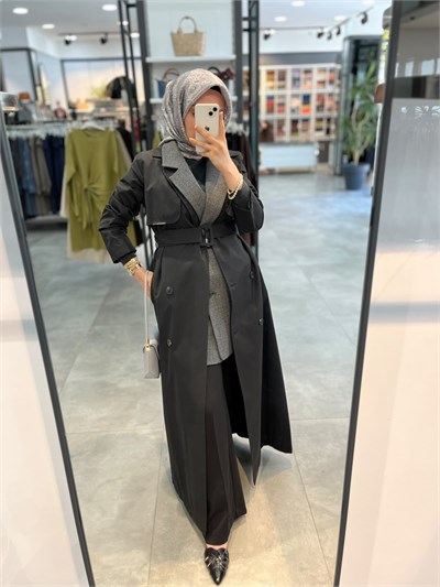 Nihan Tam Boy Kruvaze Trench - Siyah