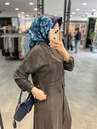 Nihan Tencel Bomber Ceketli Etekli Takım - Füme