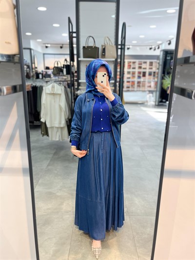 Nihan Tencel Etek Ceket Takım - İndigo