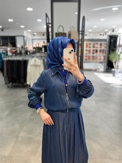 Nihan Tencel Etek Ceket Takım - İndigo
