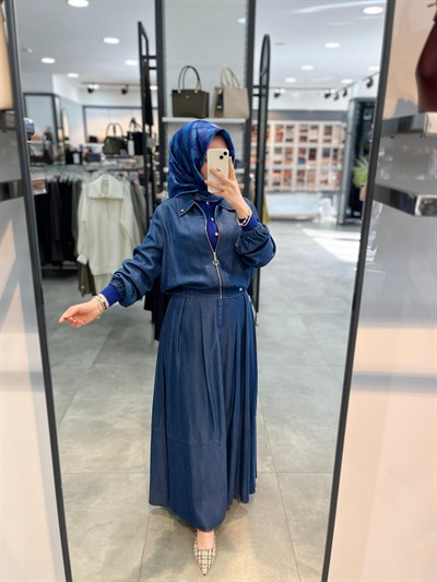 Nihan Tencel Etek Ceket Takım - İndigo