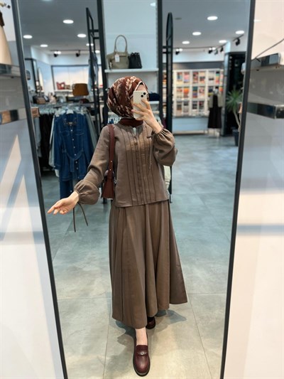 Nihan Tencel Etek Gömlek Takım - Kahve