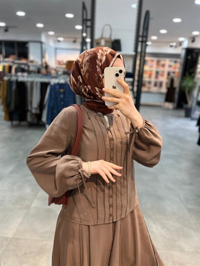 Nihan Tencel Etek Gömlek Takım - Kahve