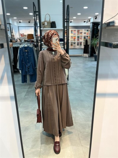 Nihan Tencel Etek Gömlek Takım - Kahve