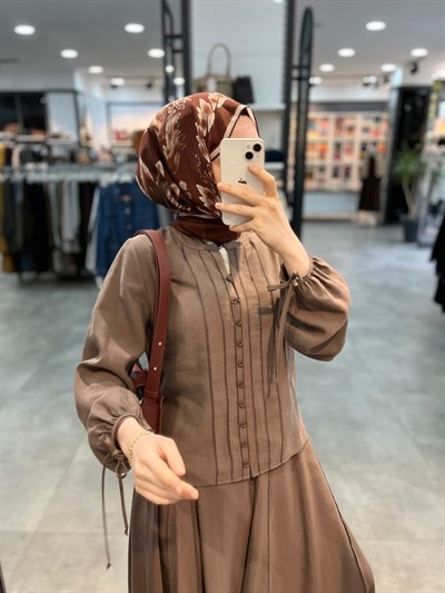 Nihan Tencel Etek Gömlek Takım - Kahve