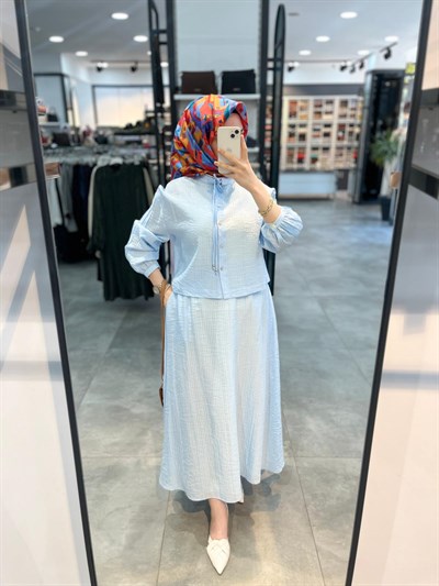 Nihan Viskon Etek Gömlek Takım - Açık Mavi