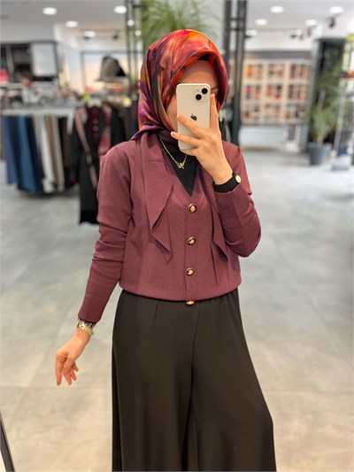Nuss Atkı Aksesuarlı Kısa Hırka - Bordo