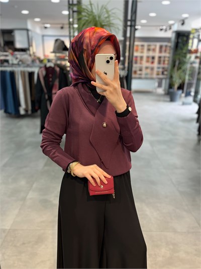 Nuss Atkı Aksesuarlı Kısa Hırka - Bordo