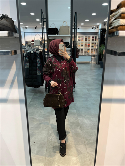 Nuss Desenli Angora Hırka - Bordo