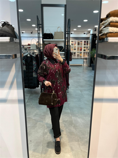 Nuss Desenli Angora Hırka - Bordo