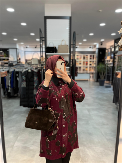 Nuss Desenli Angora Hırka - Bordo