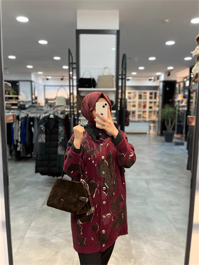 Nuss Desenli Angora Hırka - Bordo