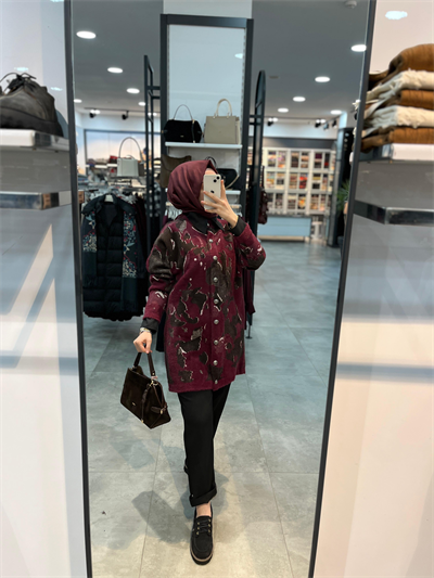 Nuss Desenli Angora Hırka - Bordo