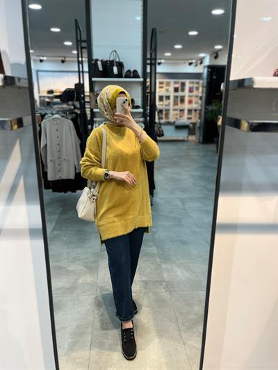 Nuss Dik Yaka Angora Tunik - Hardal
