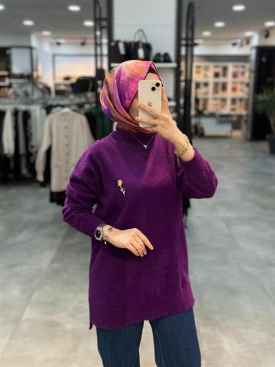Nuss Dik Yaka Angora Tunik - Mor